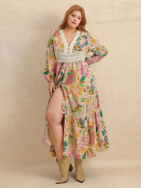 plus-size-lace-detail-printed-v-neck-balloon-sleeve-dress OhSoStyled - Sophia's Style-4